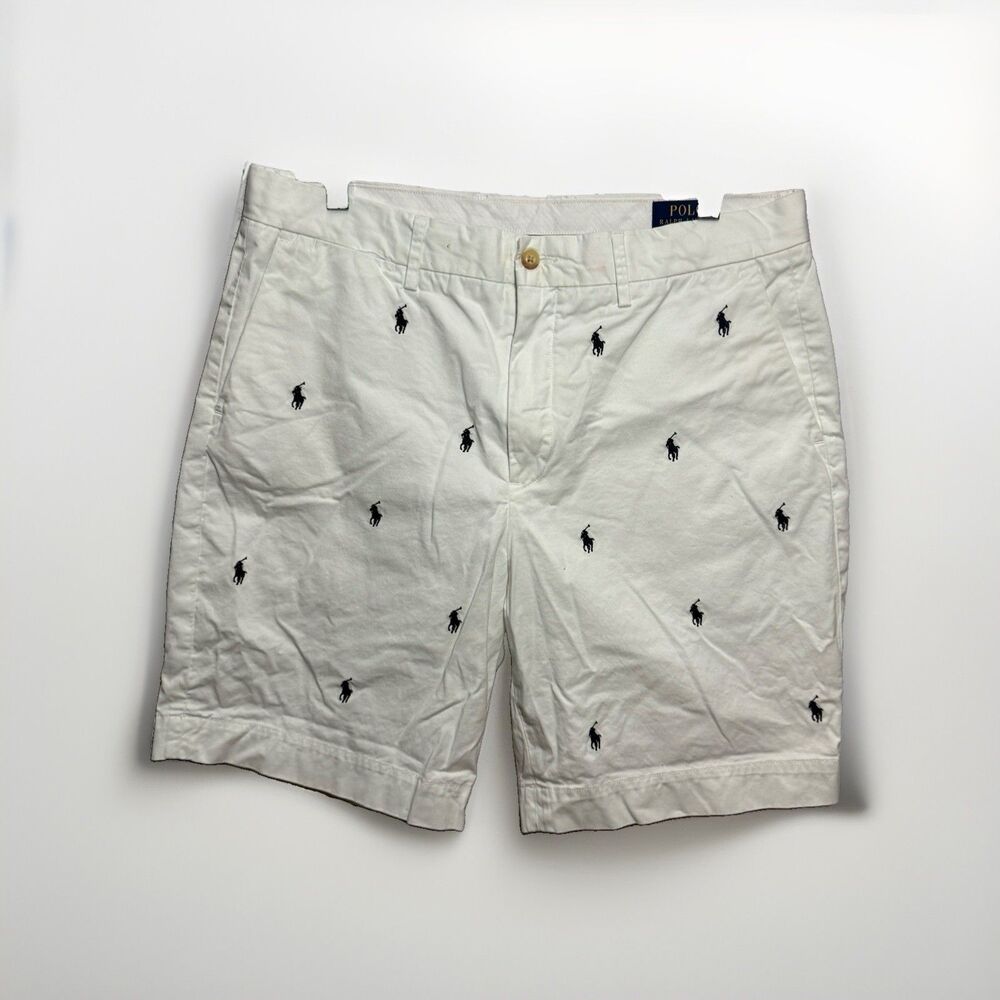 Polo Ralph Lauren All Over Pony Stretch Classic Fit Chino Shorts Mens 34 White
